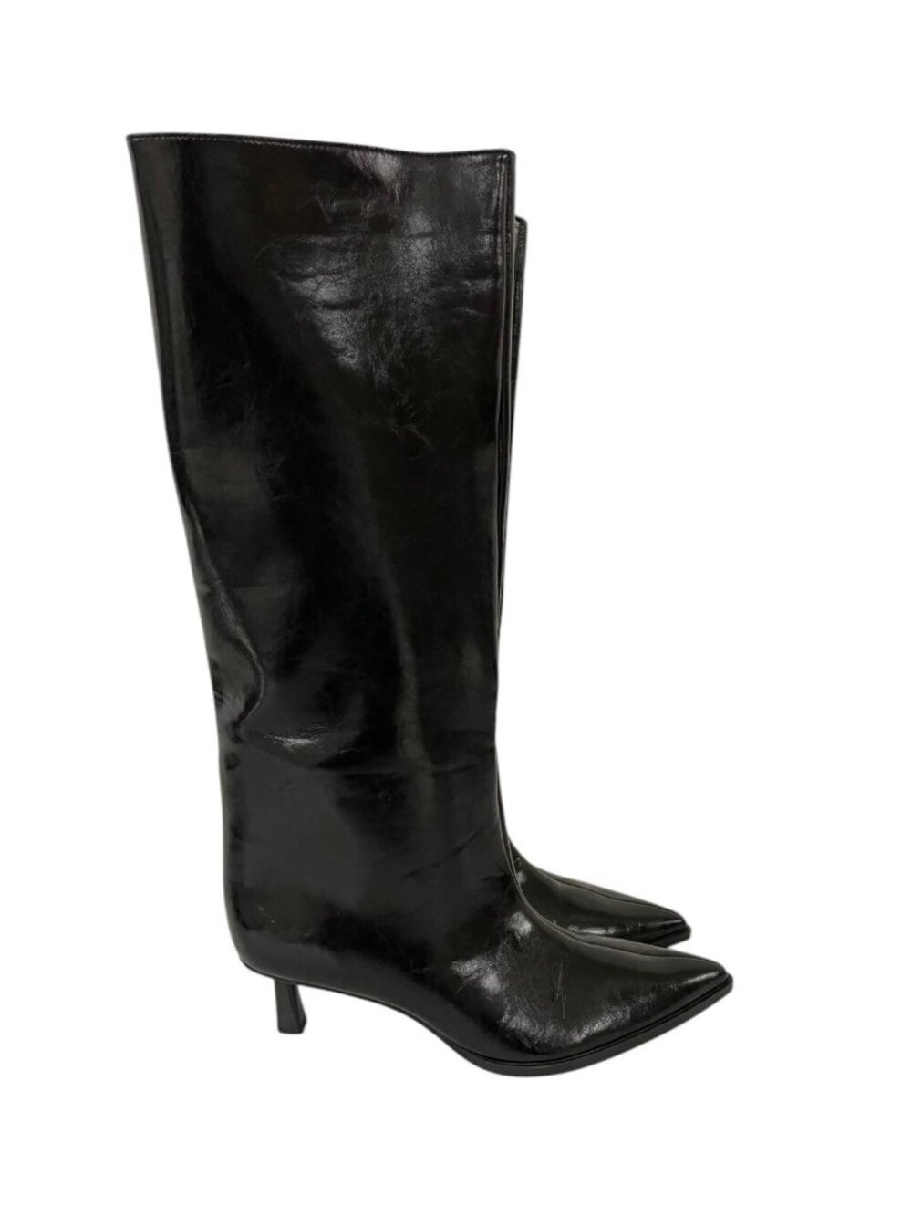 Zara Boots Black Kitten Heel Knee High EU 40 US 9 faux leather 3016/410 NWT